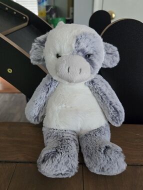 Plush Grey & White Aurora Cow Stuffed Animal Super Soft Baby Toy